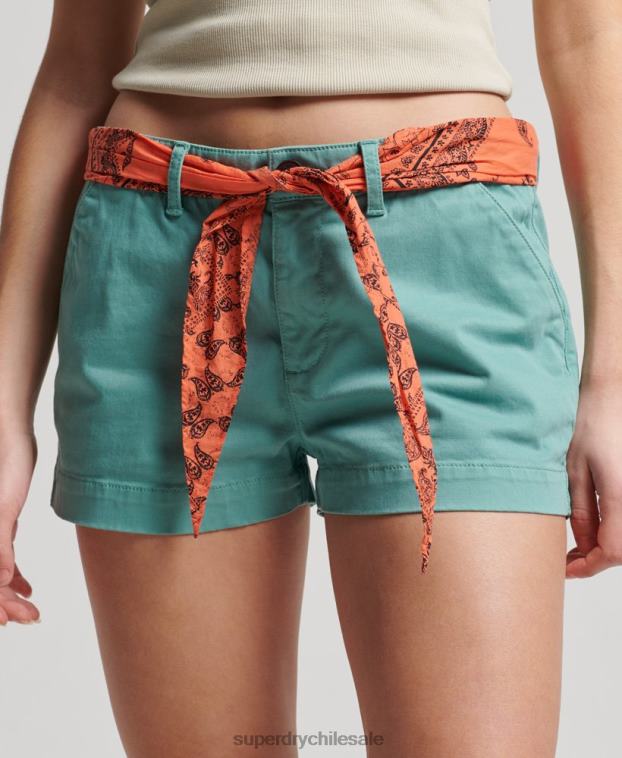 mujer Superdry verde pantalones cortos chinos calientes 2R68Z2053