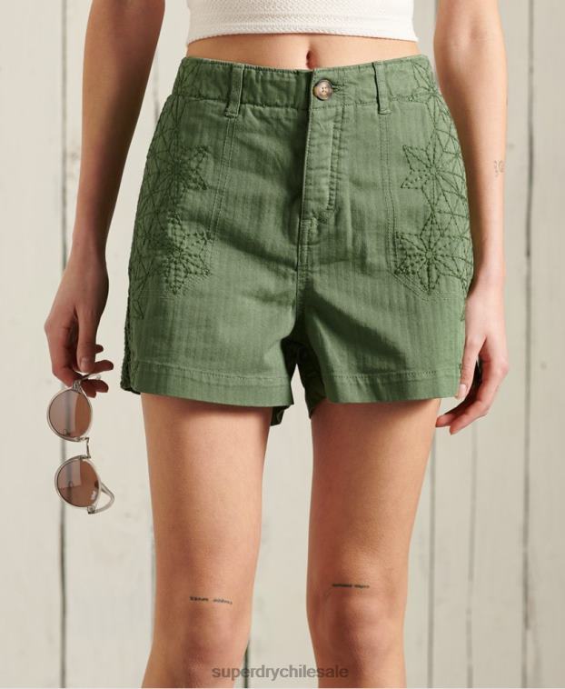 mujer Superdry verde pantalones cortos de fatiga 2R68Z3175