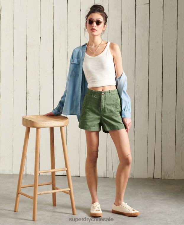 mujer Superdry verde pantalones cortos de fatiga 2R68Z3175