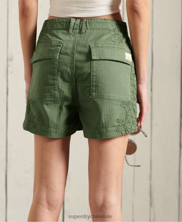mujer Superdry verde pantalones cortos de fatiga 2R68Z3175