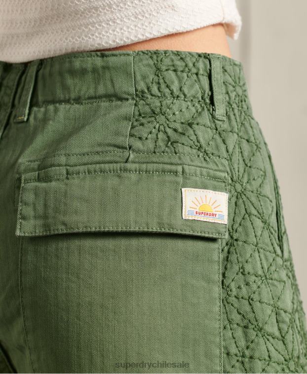 mujer Superdry verde pantalones cortos de fatiga 2R68Z3175