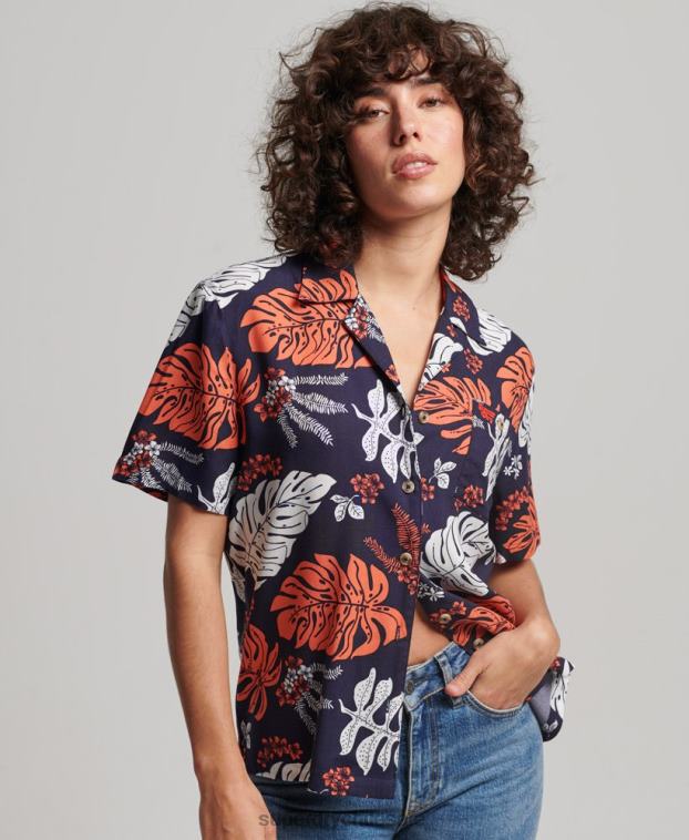 mujer Superdry Armada camisa de resort de playa 2R68Z2934