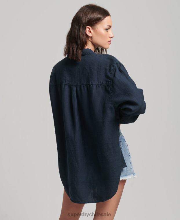 mujer Superdry Armada camisa novio casual de lino 2R68Z1980