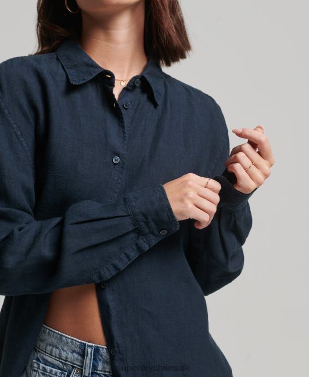 mujer Superdry Armada camisa novio casual de lino 2R68Z1980