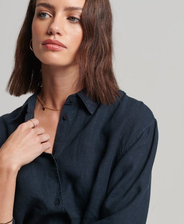mujer Superdry Armada camisa novio casual de lino 2R68Z1980