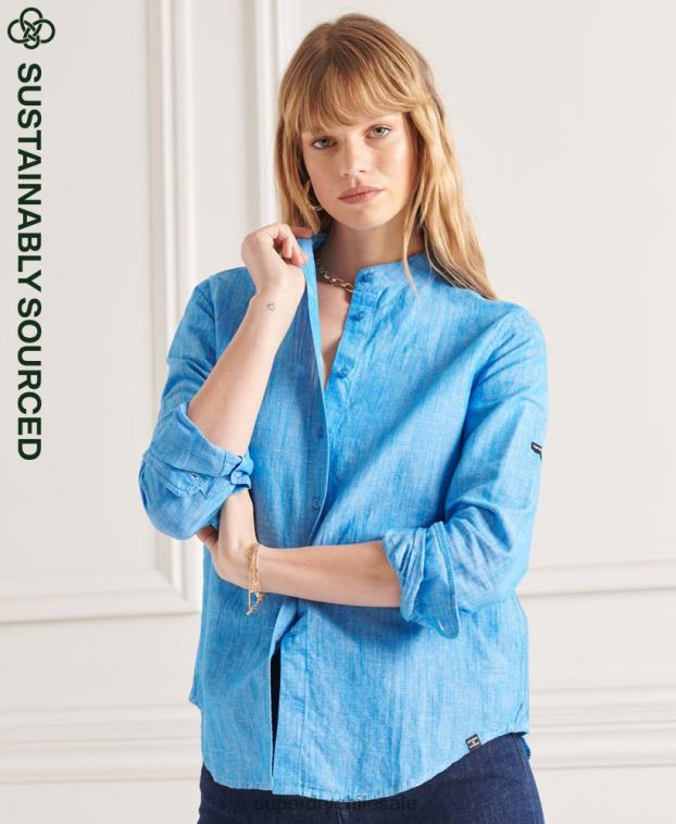 mujer Superdry azul camisa de lino studios granddad 2R68Z3066