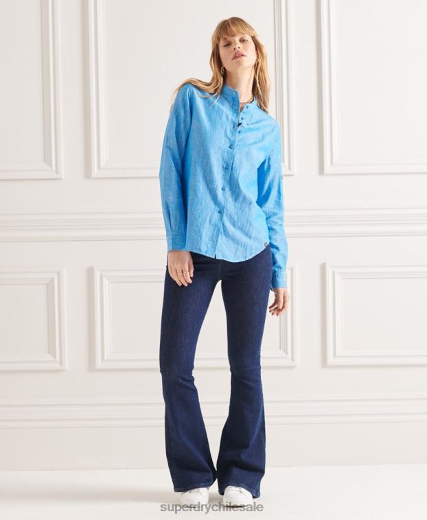 mujer Superdry azul camisa de lino studios granddad 2R68Z3066