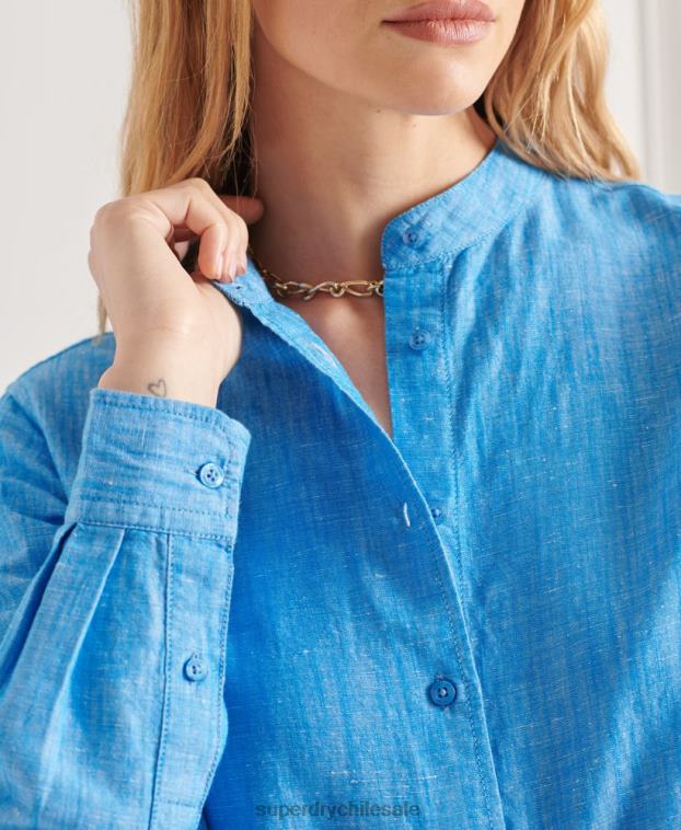 mujer Superdry azul camisa de lino studios granddad 2R68Z3066