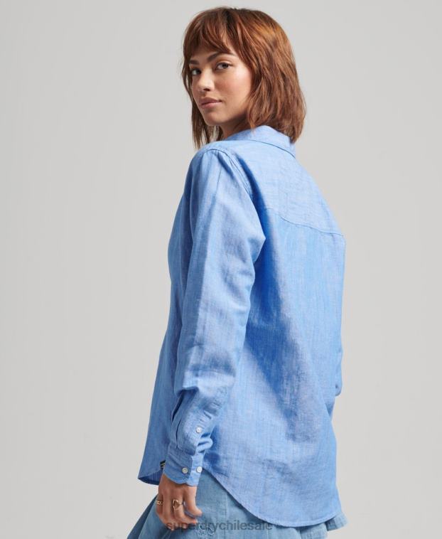 mujer Superdry azul camisa de novio de lino 2R68Z6526