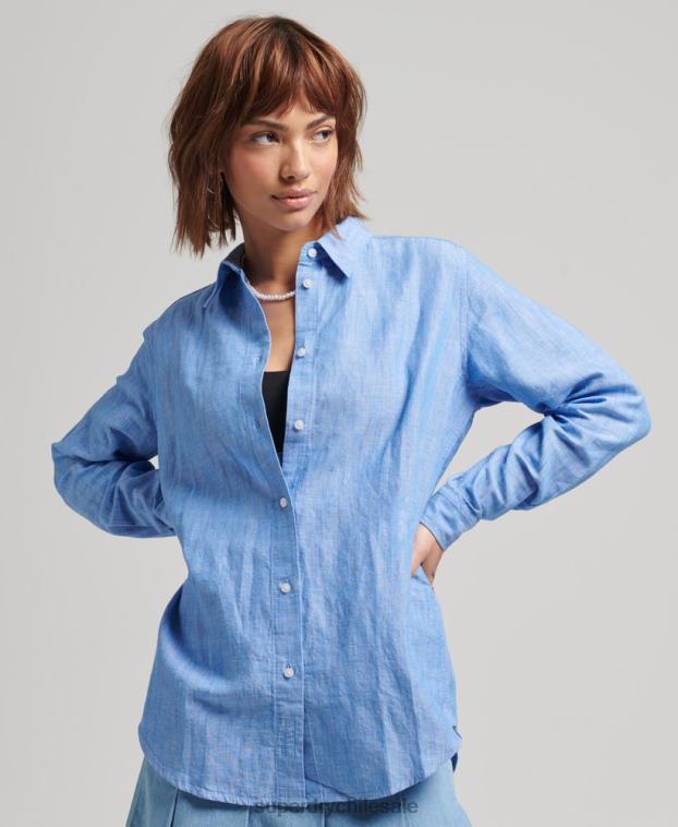 mujer Superdry azul camisa de novio de lino 2R68Z6526