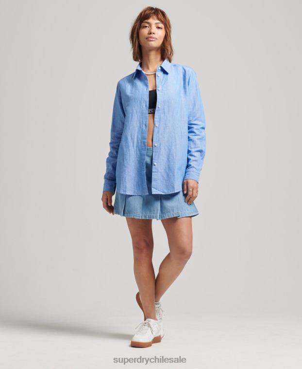 mujer Superdry azul camisa de novio de lino 2R68Z6526