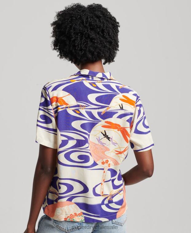 mujer Superdry azul camisa de resort de playa 2R68Z2904