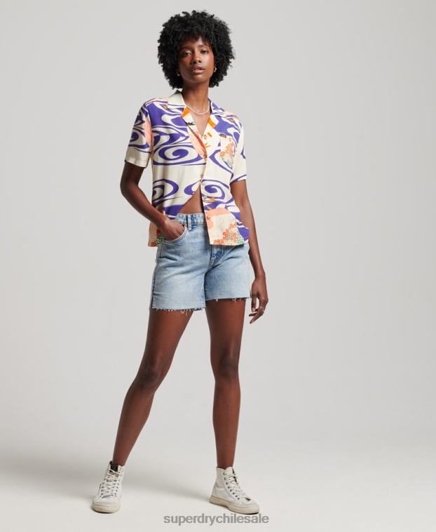 mujer Superdry azul camisa de resort de playa 2R68Z2904
