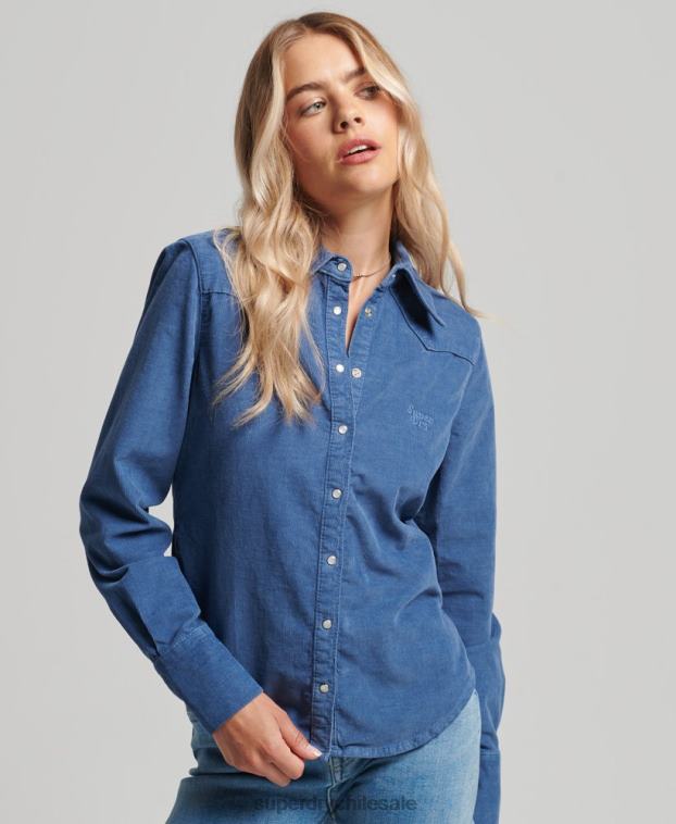 mujer Superdry azul camisa vaquera de cordón 2R68Z3011
