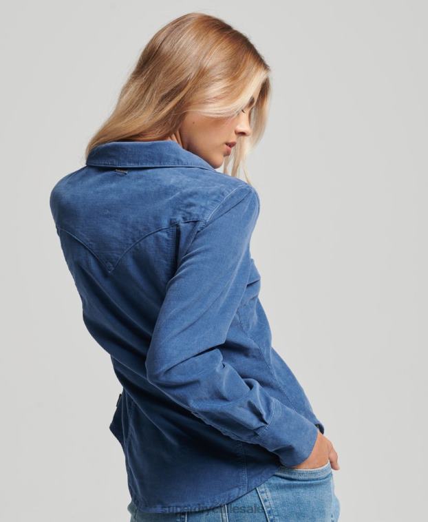 mujer Superdry azul camisa vaquera de cordón 2R68Z3011