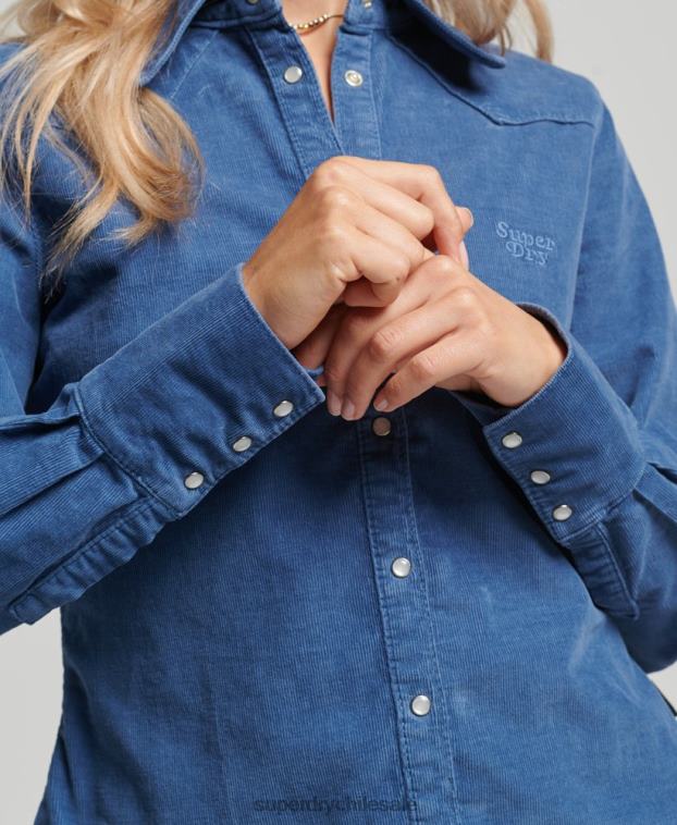 mujer Superdry azul camisa vaquera de cordón 2R68Z3011