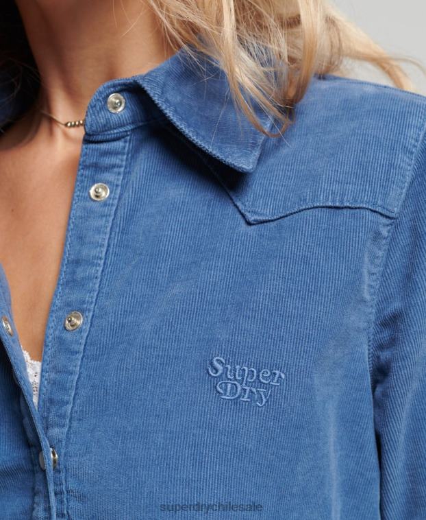 mujer Superdry azul camisa vaquera de cordón 2R68Z3011