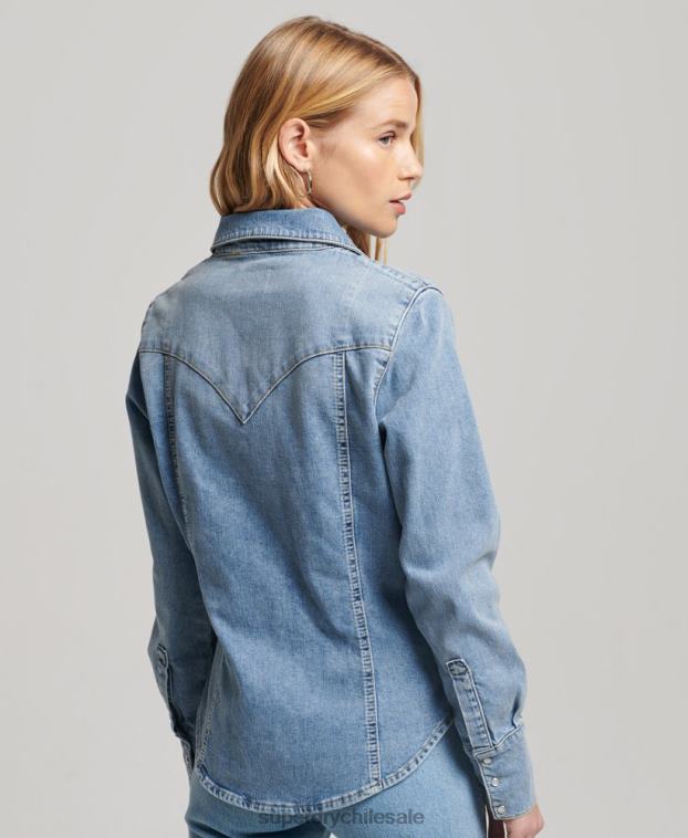 mujer Superdry azul claro camisa vaquera de algodón orgánico 2R68Z2950