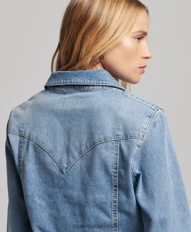 mujer Superdry azul claro camisa vaquera de algodón orgánico 2R68Z2950
