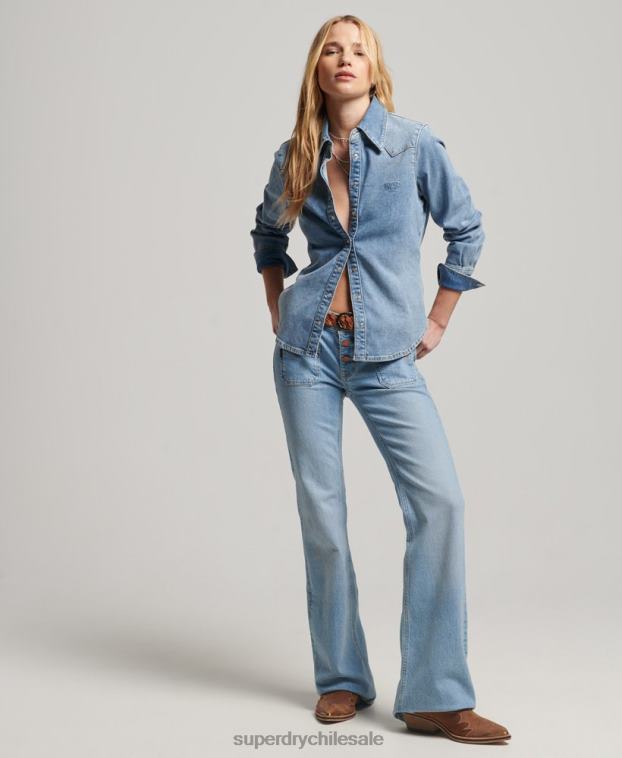 mujer Superdry azul claro camisa vaquera de algodón orgánico 2R68Z2950