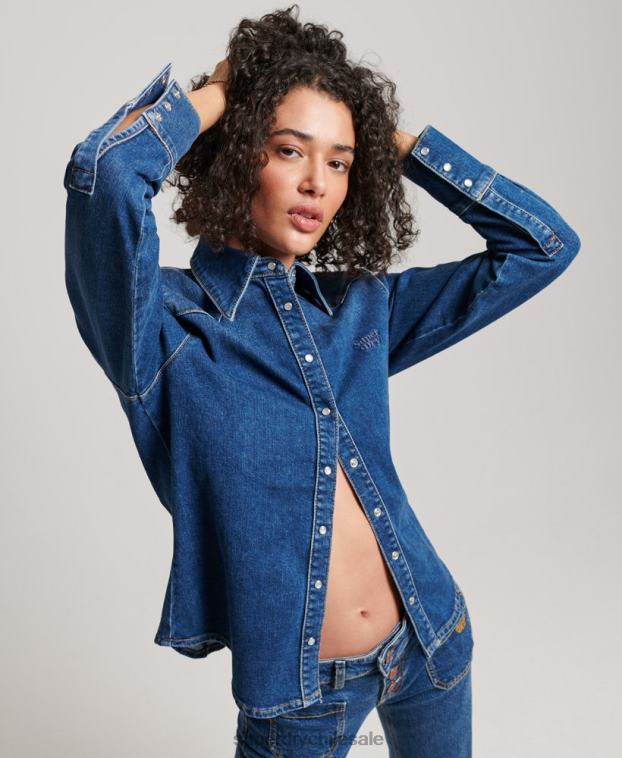 mujer Superdry azul oscuro camisa vaquera de algodón orgánico 2R68Z2892