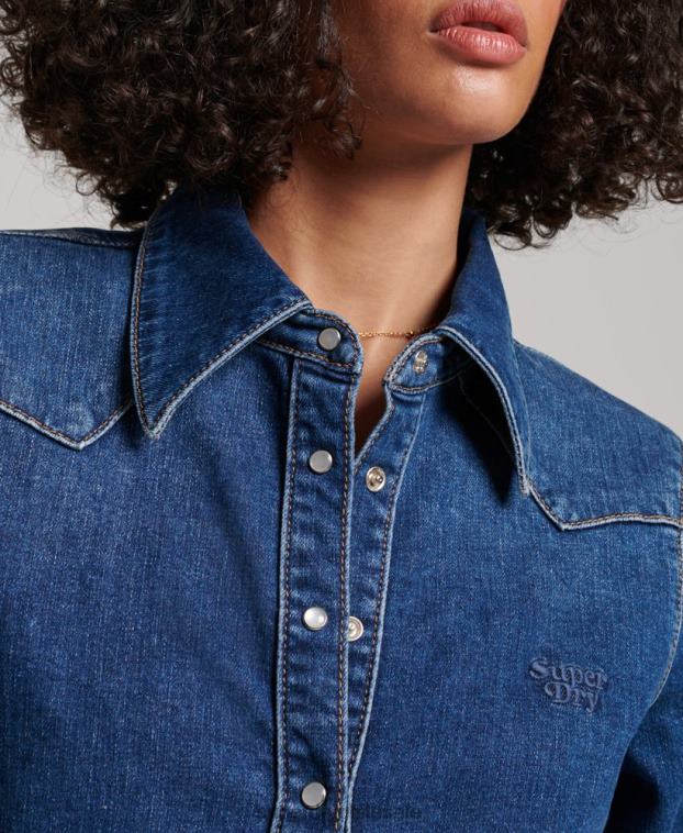 mujer Superdry azul oscuro camisa vaquera de algodón orgánico 2R68Z2892