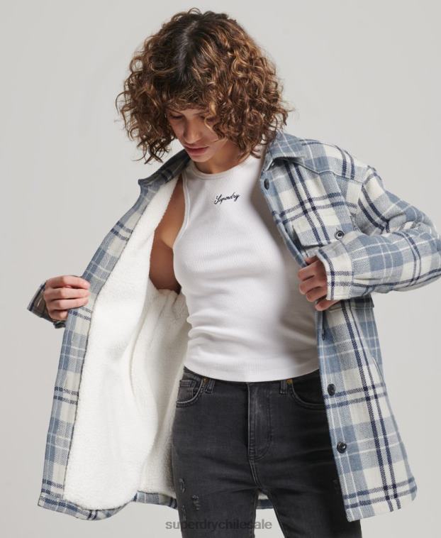 mujer Superdry azul sobrecamisa a cuadros de franela de borreguito 2R68Z2898