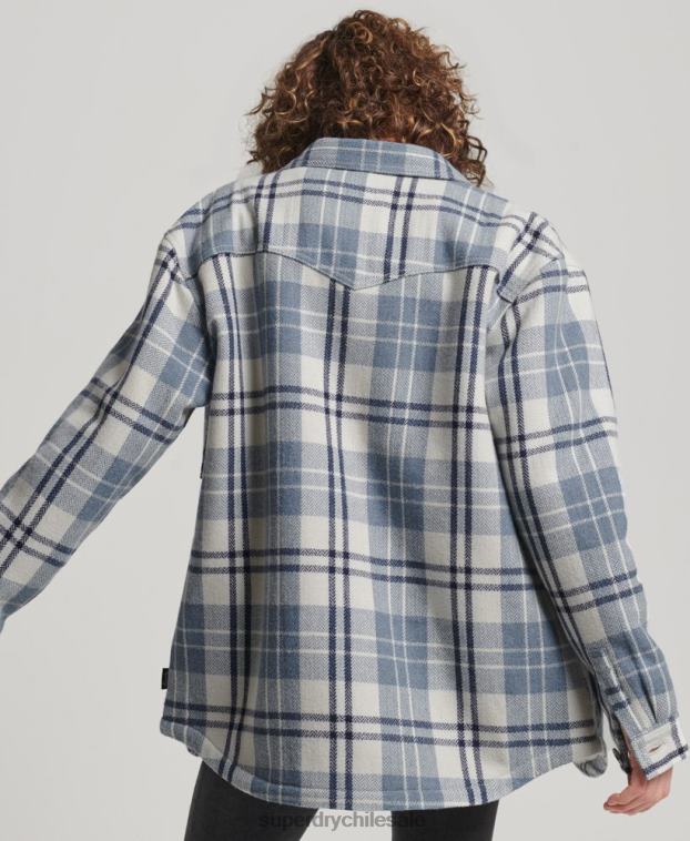 mujer Superdry azul sobrecamisa a cuadros de franela de borreguito 2R68Z2898
