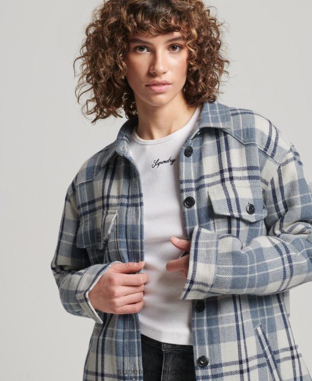 mujer Superdry azul sobrecamisa a cuadros de franela de borreguito 2R68Z2898