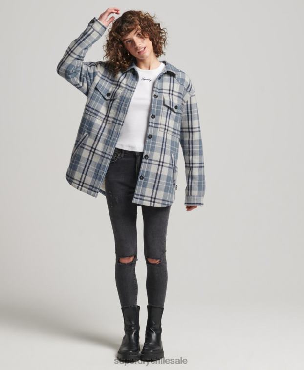 mujer Superdry azul sobrecamisa a cuadros de franela de borreguito 2R68Z2898