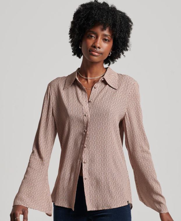 mujer Superdry beige camisa de los años setenta de los estudios 2R68Z2955