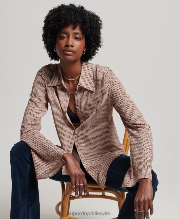 mujer Superdry beige camisa de los años setenta de los estudios 2R68Z2955