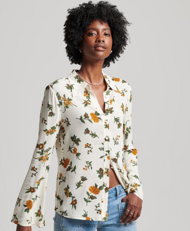 mujer Superdry blanco camisa de los años setenta de los estudios 2R68Z2988
