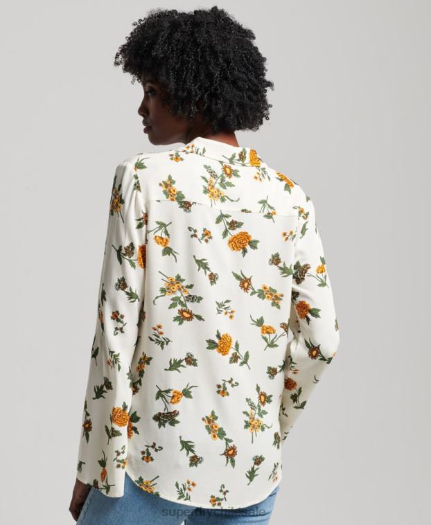 mujer Superdry blanco camisa de los años setenta de los estudios 2R68Z2988