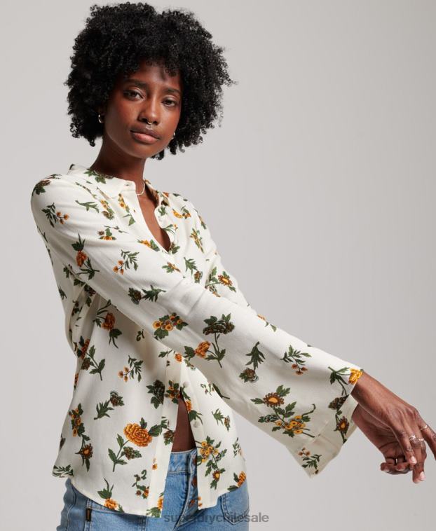 mujer Superdry blanco camisa de los años setenta de los estudios 2R68Z2988