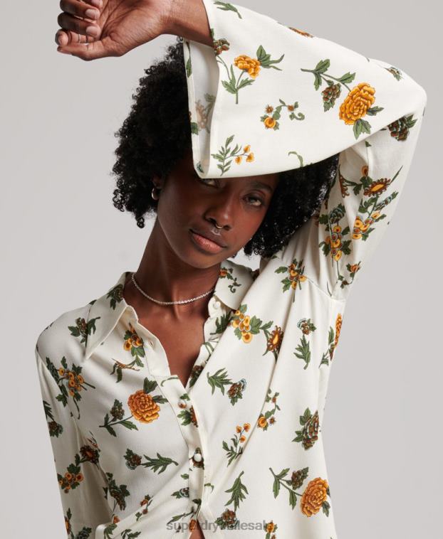 mujer Superdry blanco camisa de los años setenta de los estudios 2R68Z2988