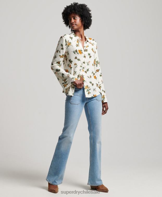 mujer Superdry blanco camisa de los años setenta de los estudios 2R68Z2988