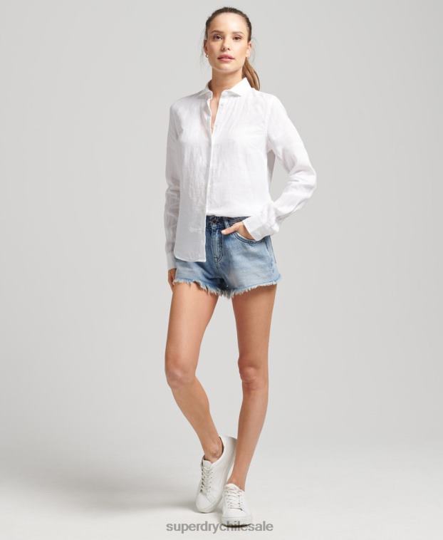 mujer Superdry blanco camisa de manga larga de lino studios 2R68Z6516