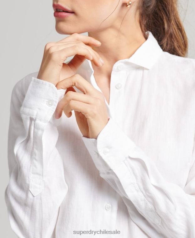 mujer Superdry blanco camisa de manga larga de lino studios 2R68Z6516