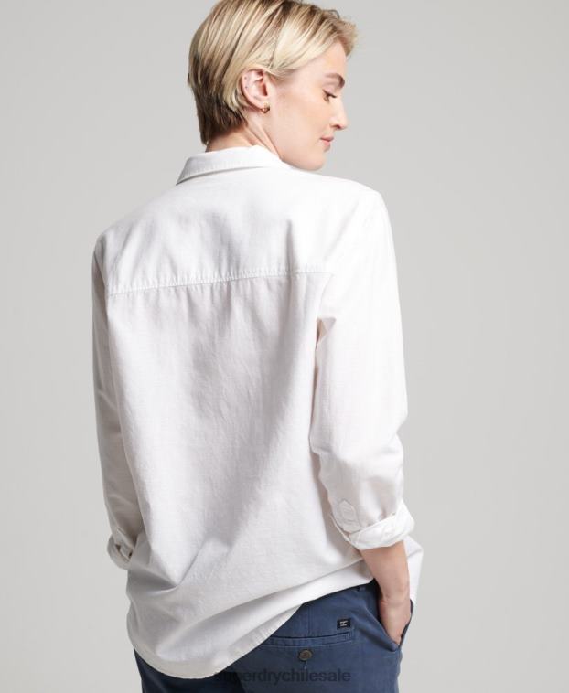 mujer Superdry blanco camisa de novio de lino 2R68Z2963