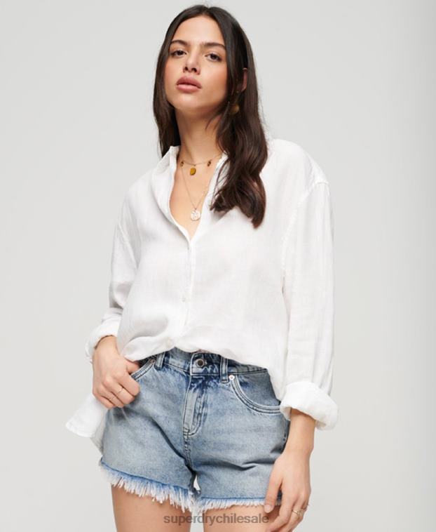 mujer Superdry blanco camisa novio casual de lino 2R68Z1969