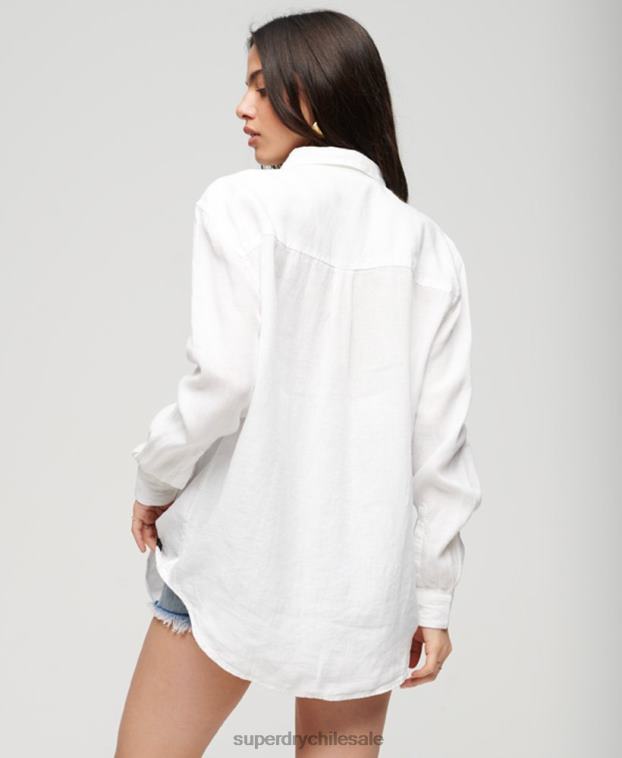 mujer Superdry blanco camisa novio casual de lino 2R68Z1969