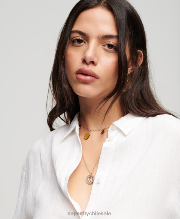 mujer Superdry blanco camisa novio casual de lino 2R68Z1969