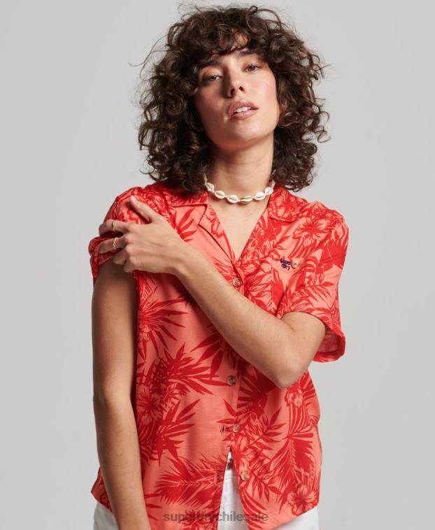 mujer Superdry coral camisa de resort de playa 2R68Z2022