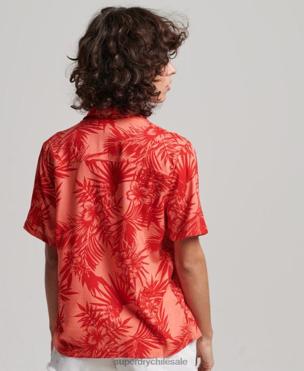 mujer Superdry coral camisa de resort de playa 2R68Z2022