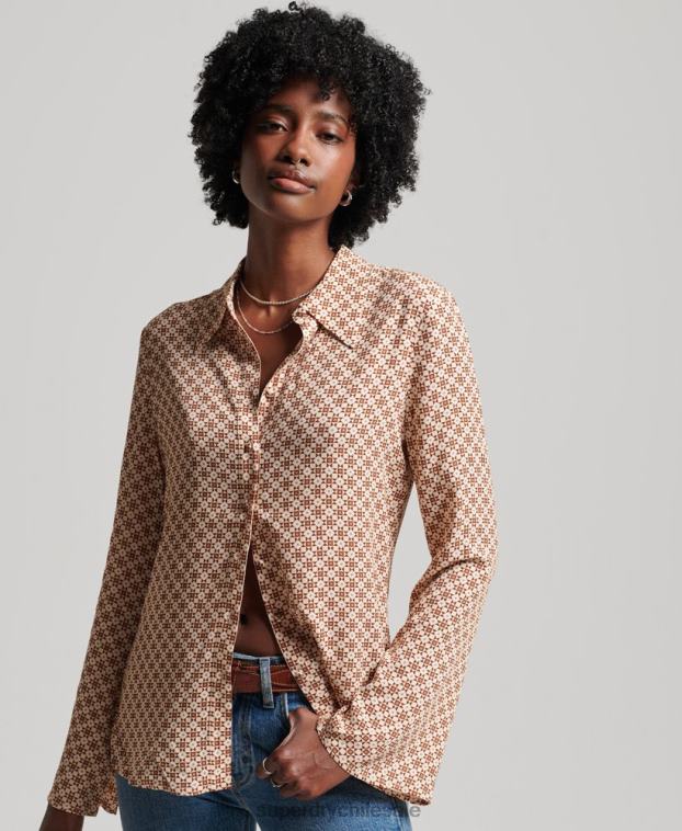 mujer Superdry marrón camisa de los años setenta de los estudios 2R68Z3019