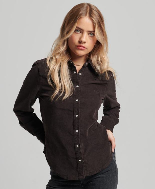mujer Superdry marrón camisa vaquera de cordón 2R68Z3015