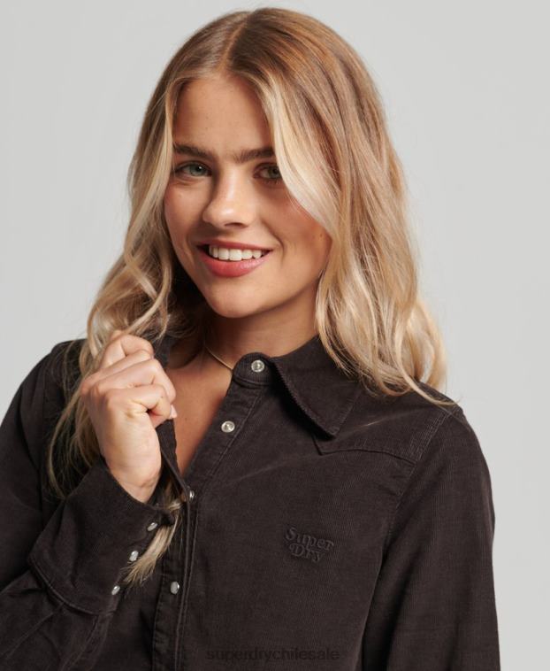 mujer Superdry marrón camisa vaquera de cordón 2R68Z3015