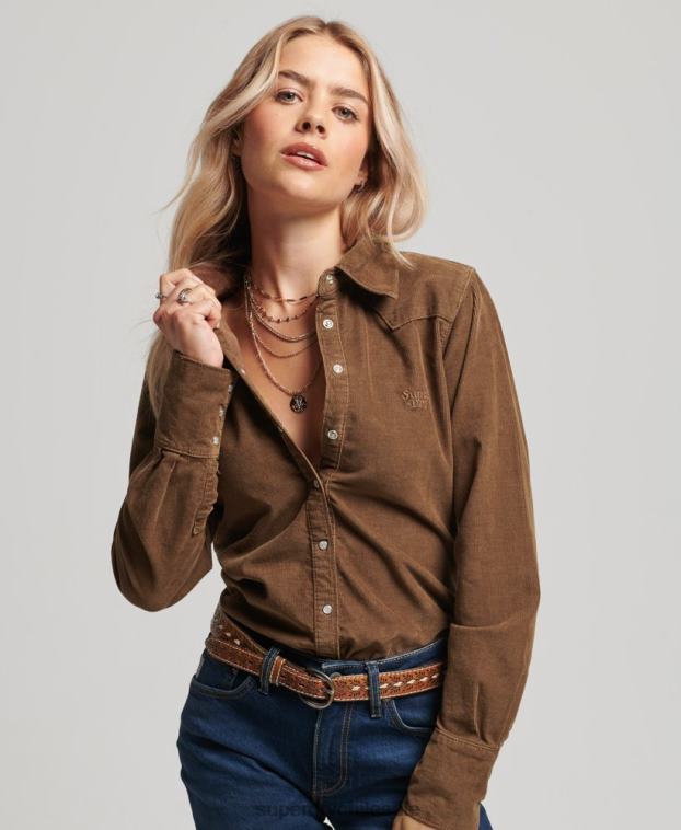 mujer Superdry marrón camisa vaquera de cordón 2R68Z3038