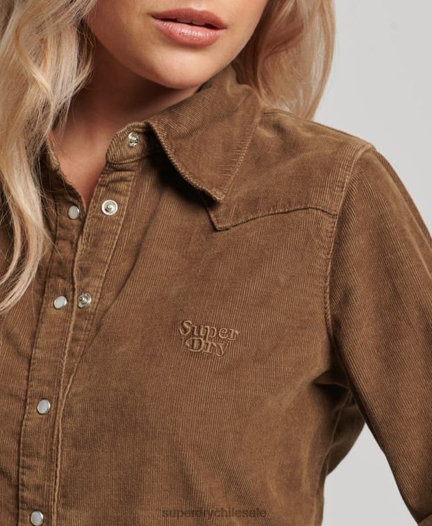 mujer Superdry marrón camisa vaquera de cordón 2R68Z3038